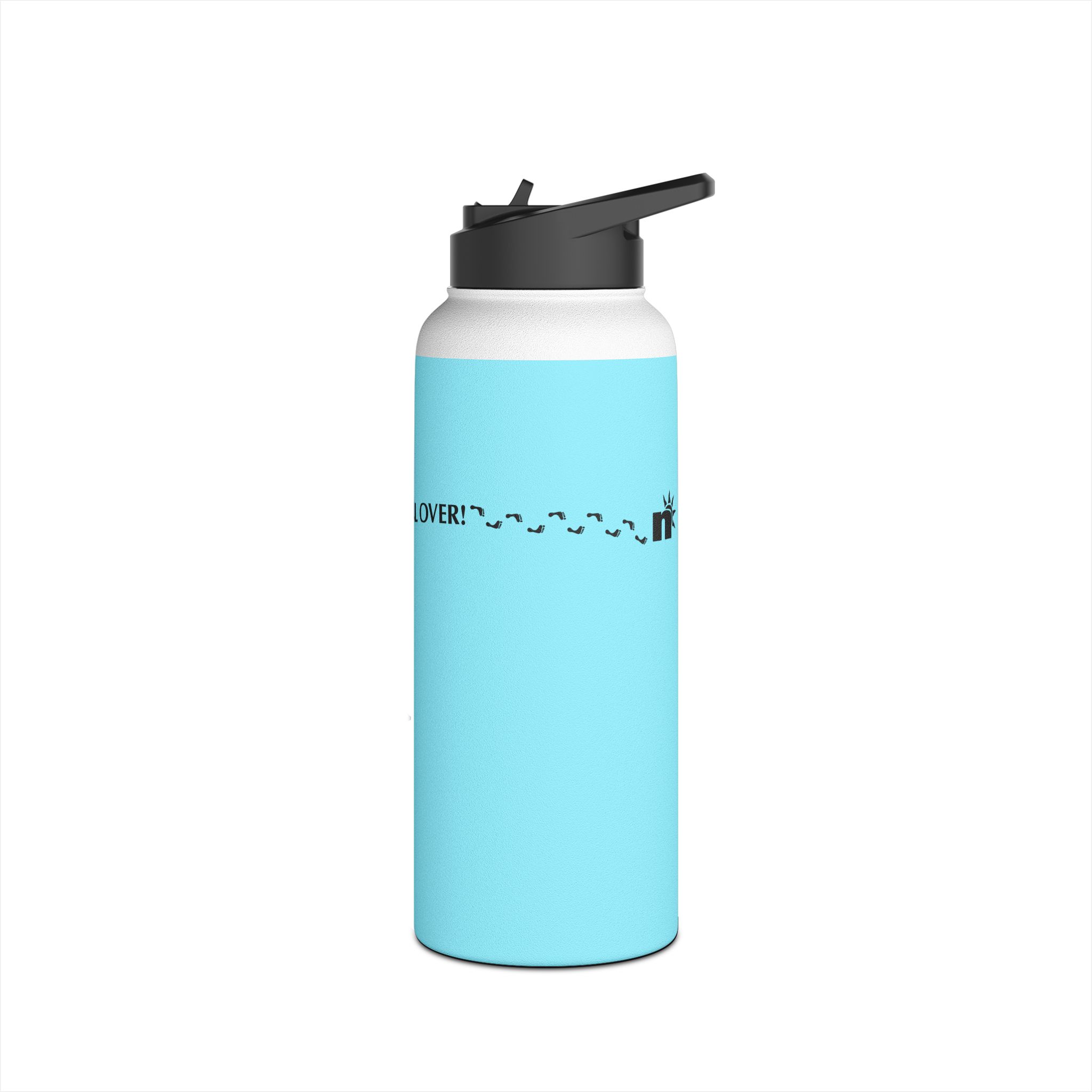 Barefoot All Over You Stainless Steel Water Bottle — Light Blue Insulated Bottle with Beach Footprint Design - Image 4