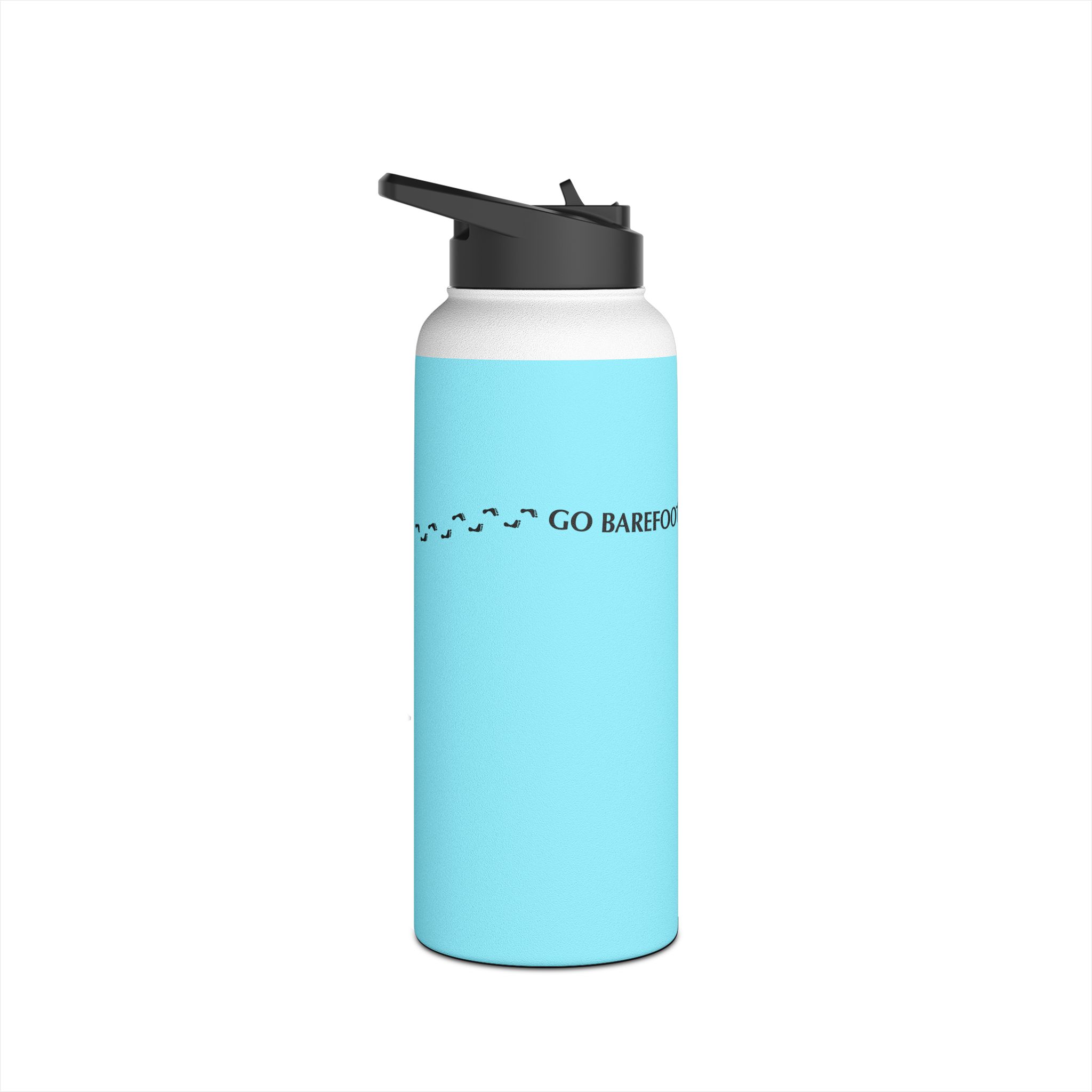 Barefoot All Over You Stainless Steel Water Bottle — Light Blue Insulated Bottle with Beach Footprint Design - Image 3